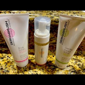 New Dermabrush body scrub, facial scrub, and foaming cleanser.